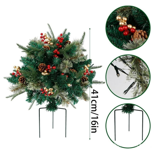 Dvkptbk Décorations de Jardinières des Fêtes Noël Remplissage de Jardinières des Fêtes Amélioré Baies Dorées Rouges Décorations de Noël Extérieures Éclairées Arbres de Noël Lumineux avec Cônes Décorations de Noël