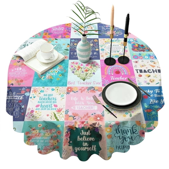 Pioneer Flower Floral Print Pattern Round Tablecloth 60"x60",Wrinkle Wipeable Table Cloth for Kitchen Dining Room Picnic Patio Party