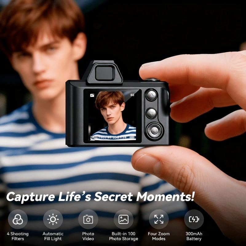 Mini Digital Camera 1080P HD with 64GB SD Card, Auto Fill Flash, Portable Point and Shoot Video Camera for Travel Vlog, Daily Recording, Beginner Friendly Vintage Travel Photography