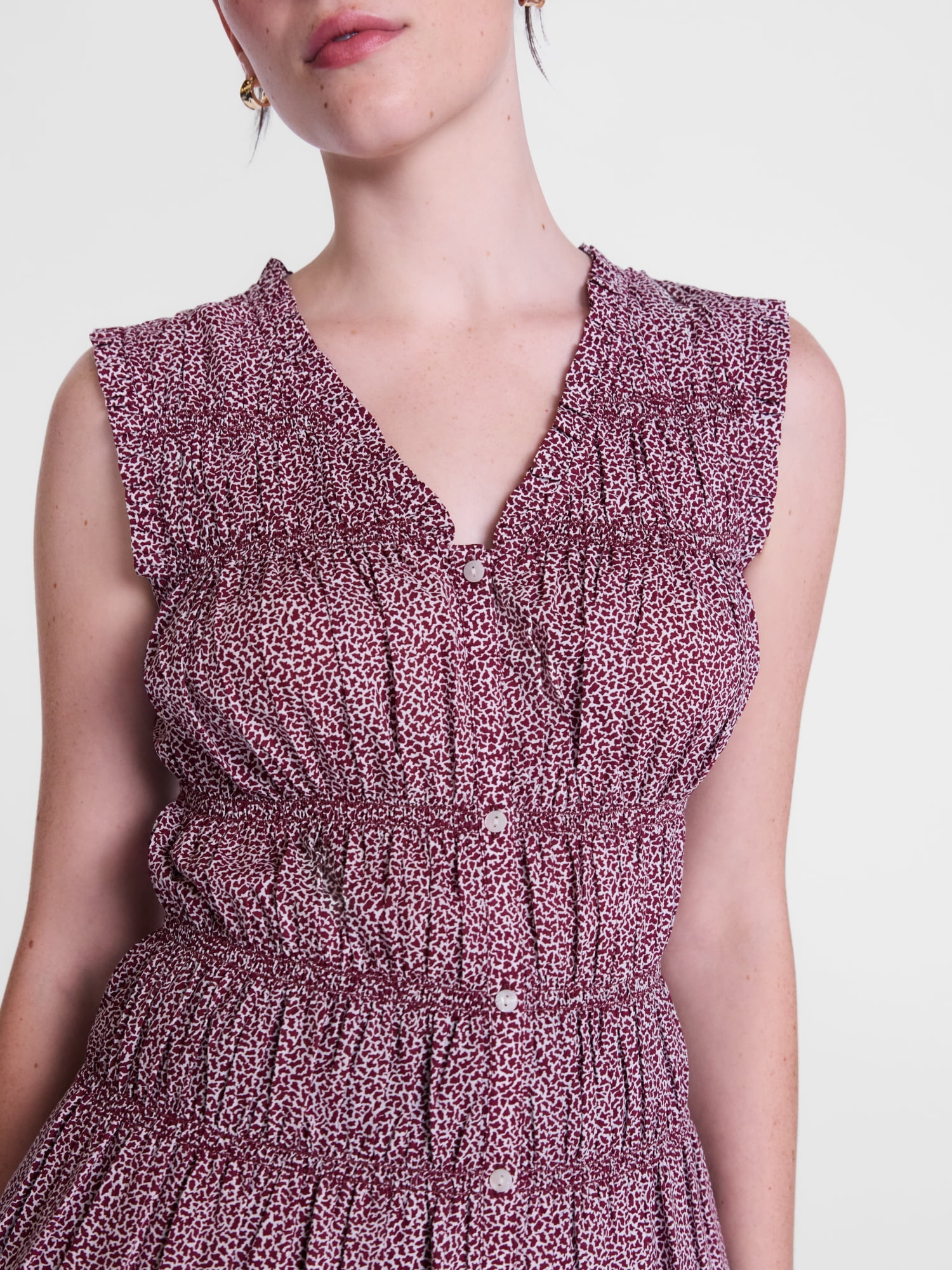 Scenario Women's Smocked Sleeveless Button Front Top, Sizes XS-XXXL