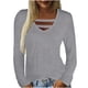 thumbnail image 1 of Camiseta de manga larga suelta casual de color sólido de moda sexy casual para mujer Top Pompotops  FGAJ15255, 1 of 5