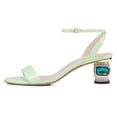 thumbnail image 2 of FSJ Women Open Round Toe Patent Leather Sandals Strappy Ankle Strap Mid Crystal Heels Fashion Party Dressy Work Shoes Size 6 Pale Green, 2 of 5