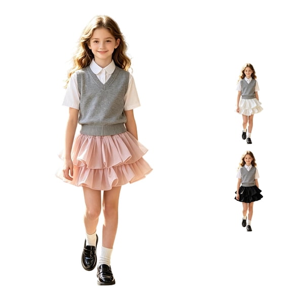Ticikt Girls Layered Ruffle Skort, Elastic Waist Cute Tiered Cake Skirt Shorts, Fashion Flowy Mini Skort for Little Kids,Pink
