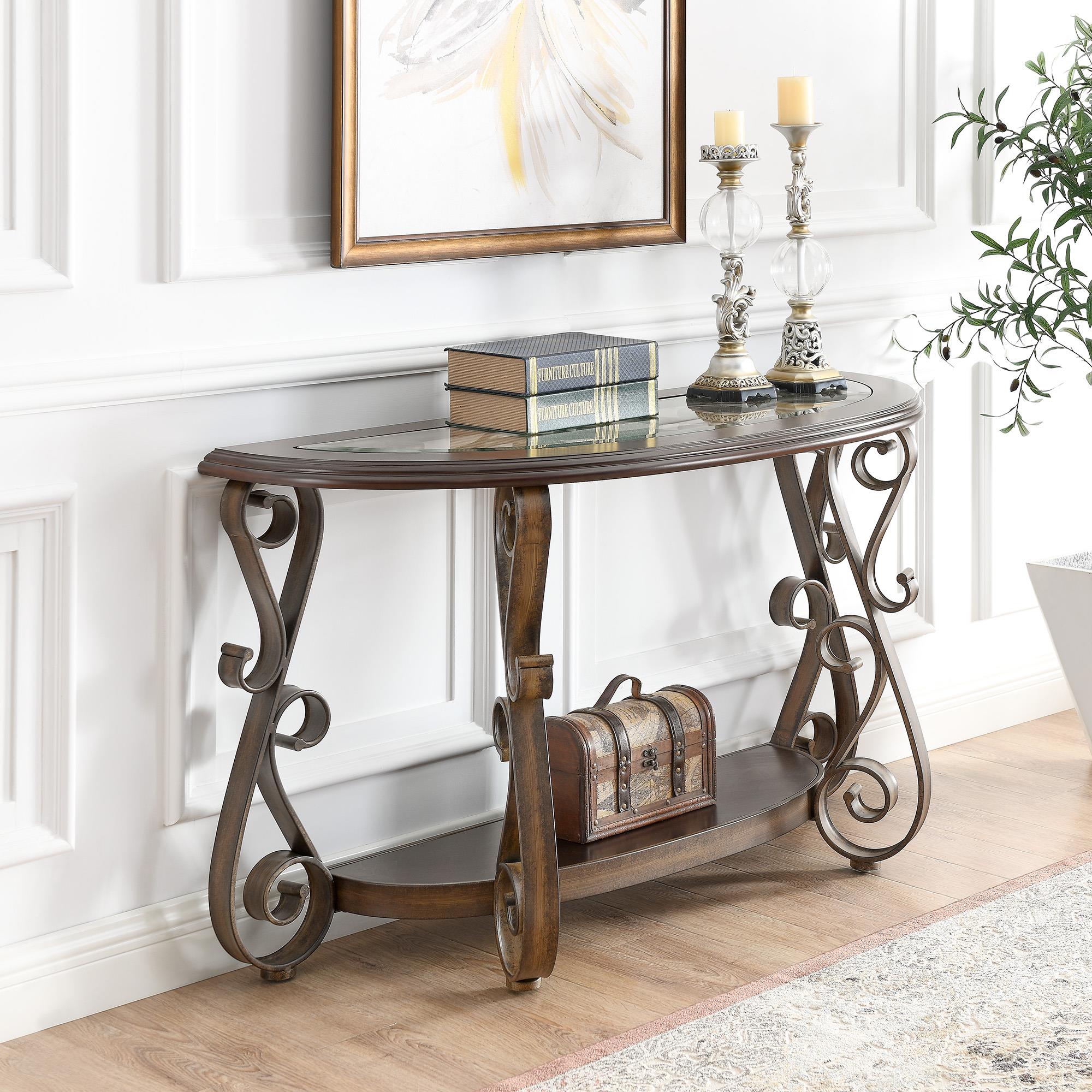 Ubesgoo Luxurious Entryway Console Table Sofa Table Hall Table Side Desk Accent Table with Glass
