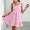 thumbnail image 5 of Girl's Summer Dresses Spaghetti Strap Swing Pleated Cotton Dress Tween Kids Boho Beach Casual Midi Sundress Pink 12-13 Years, 5 of 6