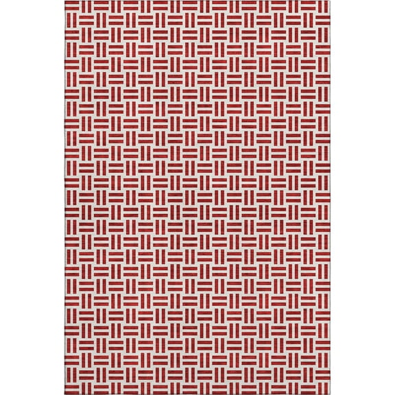 HomeRoots 677269 5 x 8 ft. Red & Ivory Geometric Transitional Washable Machine Made Rectangle Area Rug with UV Protection