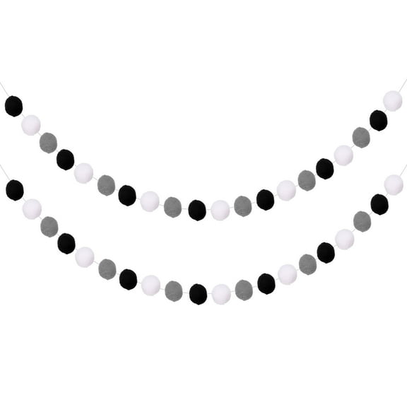 Uxcell 3pcs Pom Pom Garland 6.6 ft 30 Balls Colorful Felt Ball Garland for Wall Christmas Tree Decor Birthday Banner Easter Party Decorations, White, Grey, Black