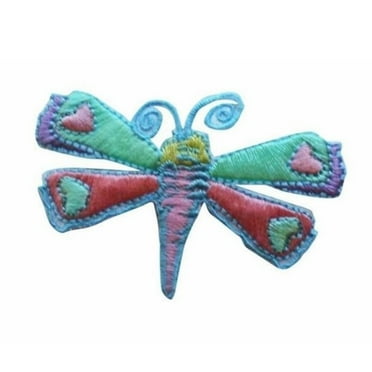 ID 0478B Dragonfly With Hearts Patch Garden Craft Embroidered Iron On Applique