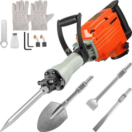 VEVORbrand 3600W Electric Demolition Jack Hammer  1800 BPM Heavy Duty Electric Jack Hammer 4 Chisel Bit W/Gloves & 360° Swiveling Front Handle for Trenching  Chipping  Breaking Holes