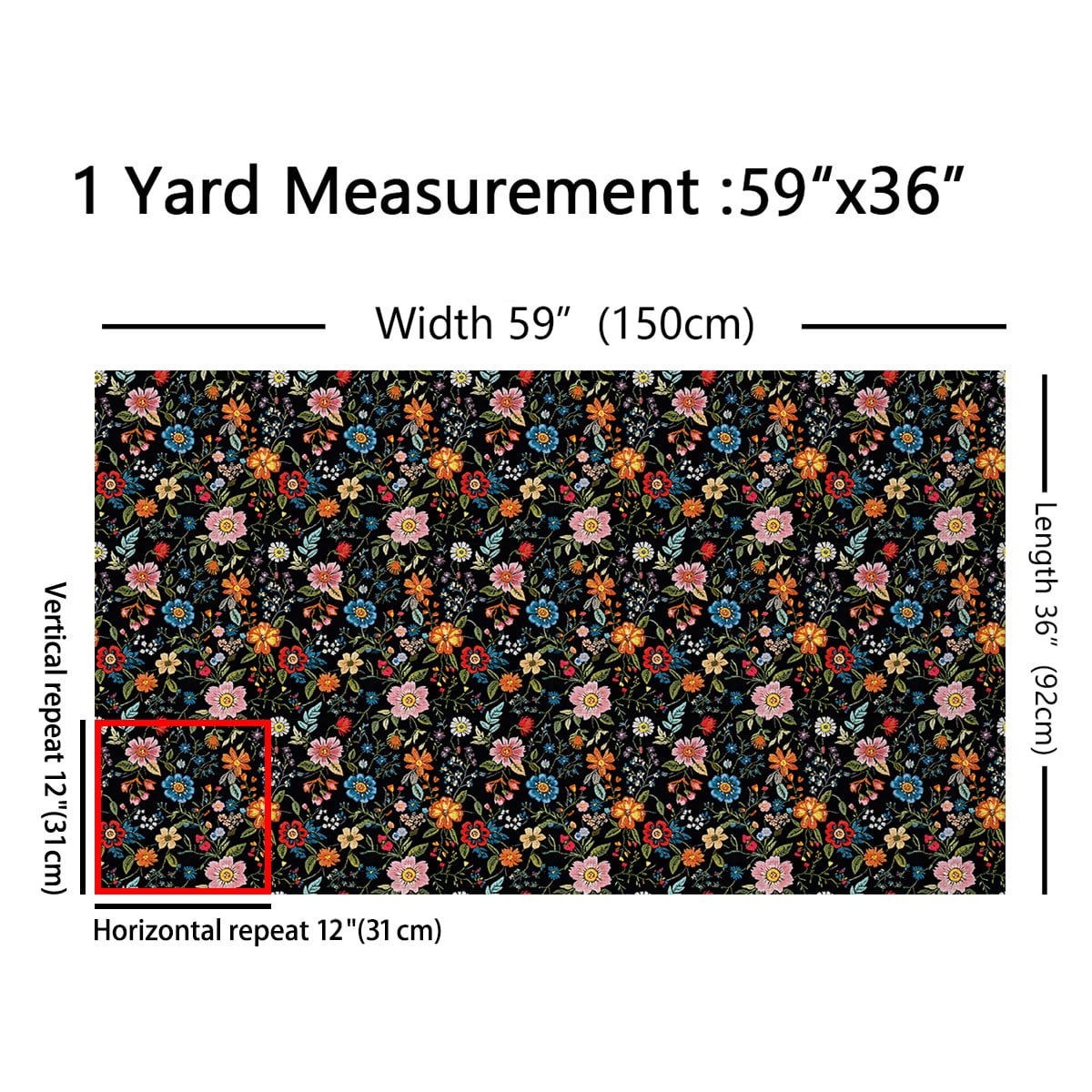 Feelyou Embroidery Flower Print Fabric by the Yard 2 Yards, Groovy Blossom Sewing Fabric, Chic Floral Room Decor Fabric by the Yard, Luxurious Room Decor