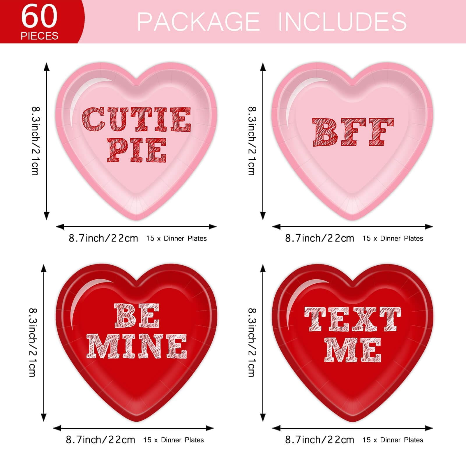 Aysimple 60pcs Red Heart Paper Plates, AFN19 Inch Heart Shaped Dessert Plates, Disposable Party Supplies for Wedding, Anniversary, Engagements