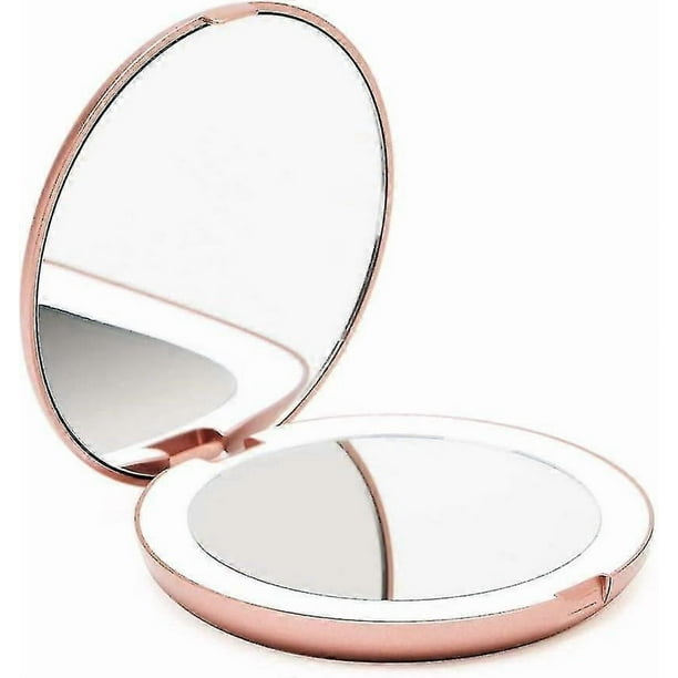 Fancii Led Lighted Travel Makeup Mirror, 1x/10x Magnification - Daylight Led, Compact, Portable, Large 5" Wide Illuminated Folding Mirror (lumi) Rose