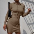 thumbnail image 4 of Fesfesfes Women Dress Fall Winter Leisure Solid Tight Hooded Long-Sleeved Dress Under $10, 4 of 6