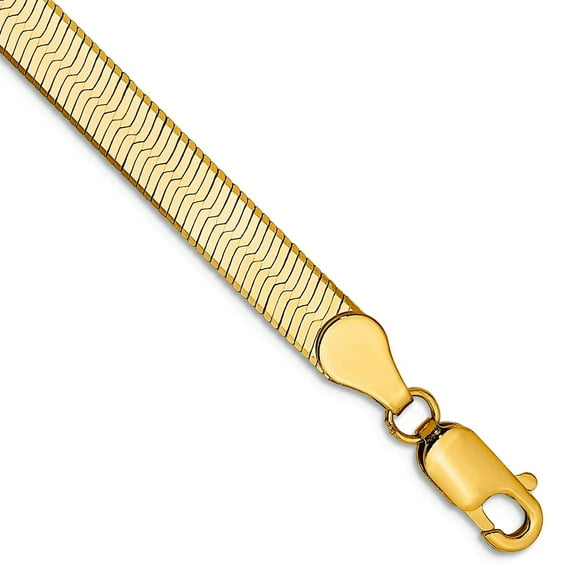 14k Yellow Gold Solid Polished 5.0mm Silky Herringbone Chain Bracelet 7 Inch Lobster Claw Link Bracelet for Women and Me