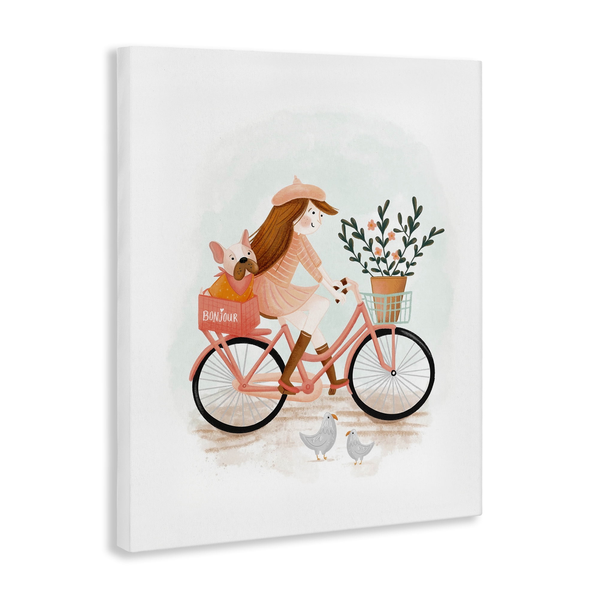 Stupell Industries Paris Girl on Bike Novelty Painting Gallery Wrapped Canvas Art Print Wall Art, 16 x 20
