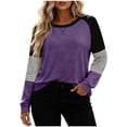 thumbnail image 2 of Yourumao Womens Crewneck Sweatshirts Color Block Lightweight Sweatshirt Striped Long Sleeve Plus Size Pullover Tops for Outdoor, 2 of 6