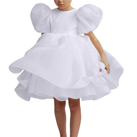 

LNWUY Baby Toddler Puff Sleeves Backless Flower Girl Birthday Party Pageant Dance Party Tutu Dress White 130