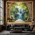 thumbnail image 6 of Centered Waterfall in an Ornate Moon Gate, Peaceful Fantasy for Meditation Enthusiasts, Bamboo Forest Decor, Housewarming Gift, Tapestry Wall Hanging for Studio and Bedroom, 6 of 7