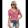 thumbnail image 1 of Blusas y Túnicas Informales de Corta con Cuello en V para Mujer, Grandes Rosa XXL, 1 of 9