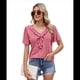 thumbnail image 1 of Blusas y Túnicas Informales de Corta con Cuello en V para Mujer, Grandes Rosa XXL, 1 of 9
