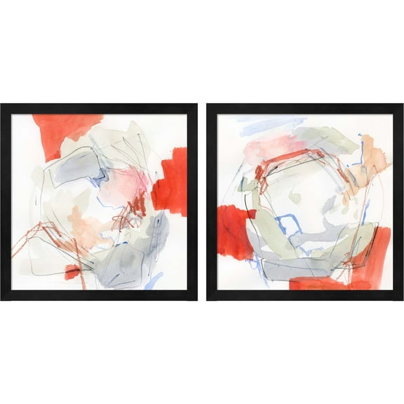 Great Art Now Coral Swirl by Victoria Barnes, 2 Piece Framed Art Set Each 13.25"W x 13.25"H