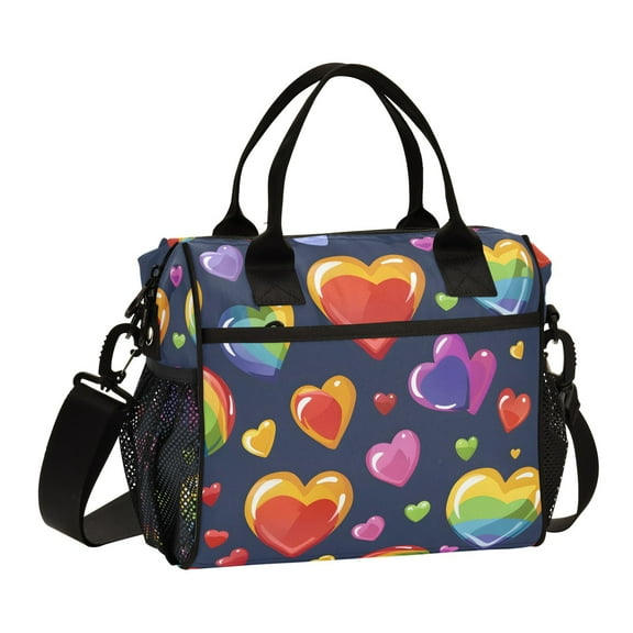 Rainbow and Hearts Cooler Bag Lunch Bag Soft Cooler Cooling Tote Insulated Lunch Box for Adult Men Women