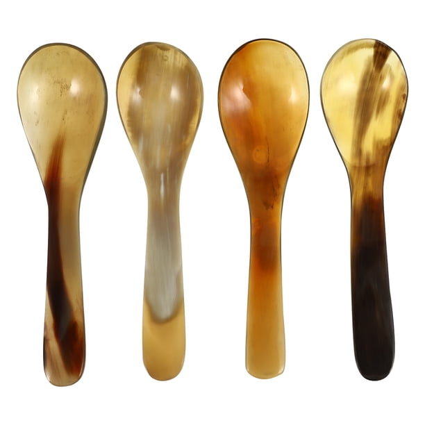 4 cucharas de café de cuerno de buey, cucharas únicas para café, postres, pasteles y sopas.