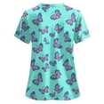 thumbnail image 5 of mgoYE Butterfly-Printed Scrub Tops for Women Stretchy Short Sleeve V-neck Cute Nurse Working Uniforms with 2 Pockets(Mint Green,L), 5 of 5