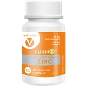 GluzinC 11MG Pharmaceutical Grade Zinc plus 180MG Vitamin C (120 Easy to Swallow Smaller Vegetarian Capsules)