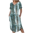 thumbnail image 1 of Felwors Femmes Nouvelle Mode d'Été Fendue V Robe à Manches Courtes Imprimé, 1 of 8
