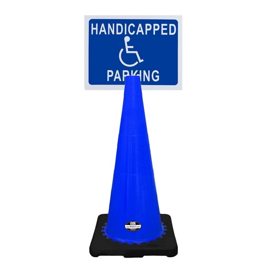 RK-Safety 28" Blue Cone, Black base without Reflective Tape, Plus Cone Sign 40 "Handicapped Parking", (Cone-8 ea Cone Sign-8 ea)