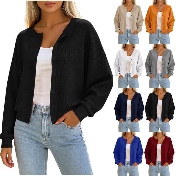 Sevevn Lightweight Cardigan Sweaters for Women Button Down Long Sleeve Open-Front Cardigan Black L
