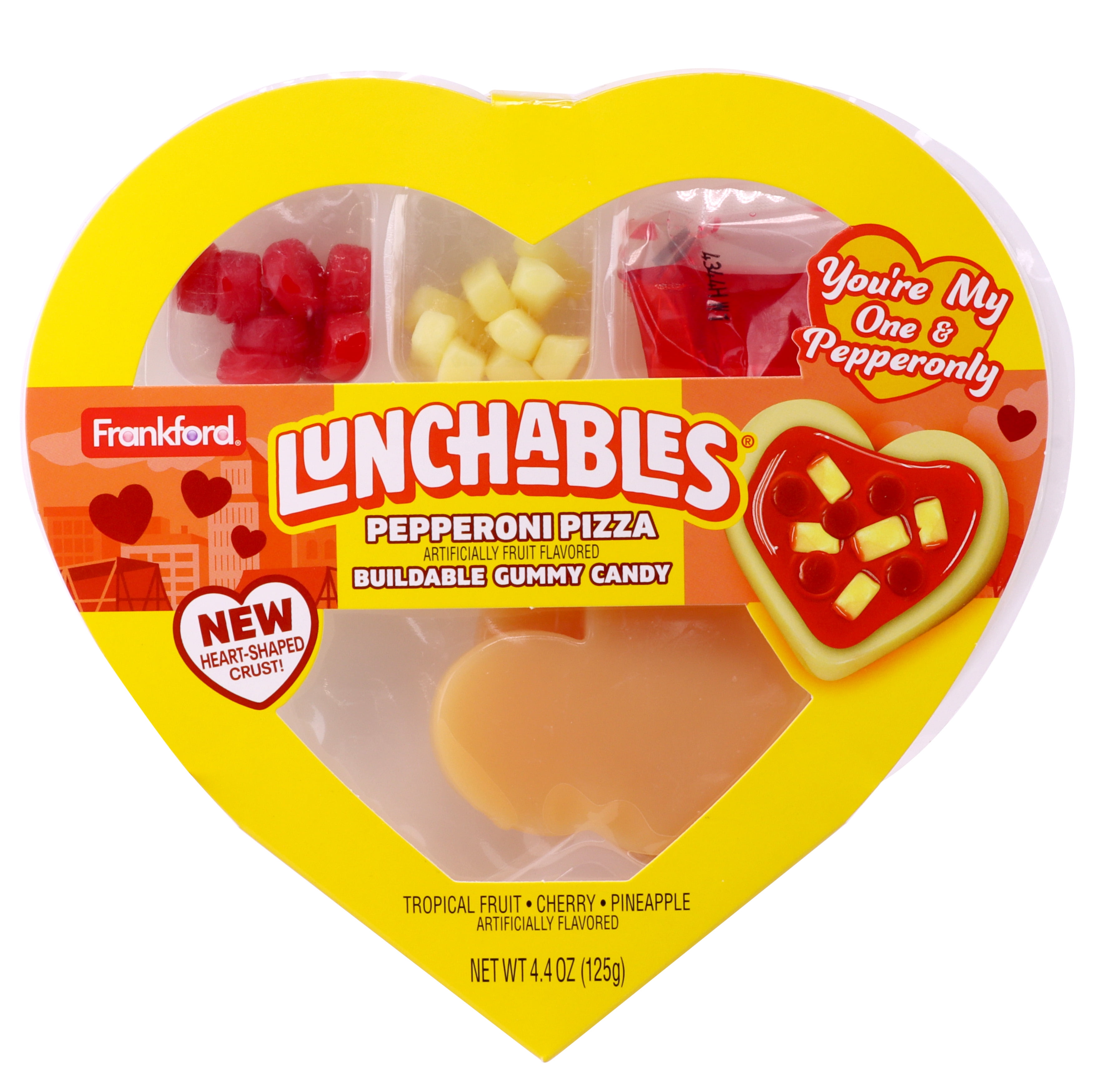 (3 pack) Frankford Lunchables Gummy Candy Pepperoni Pizza Kit Heart Shaped Box Valentine's Day Gift, 4.4 oz