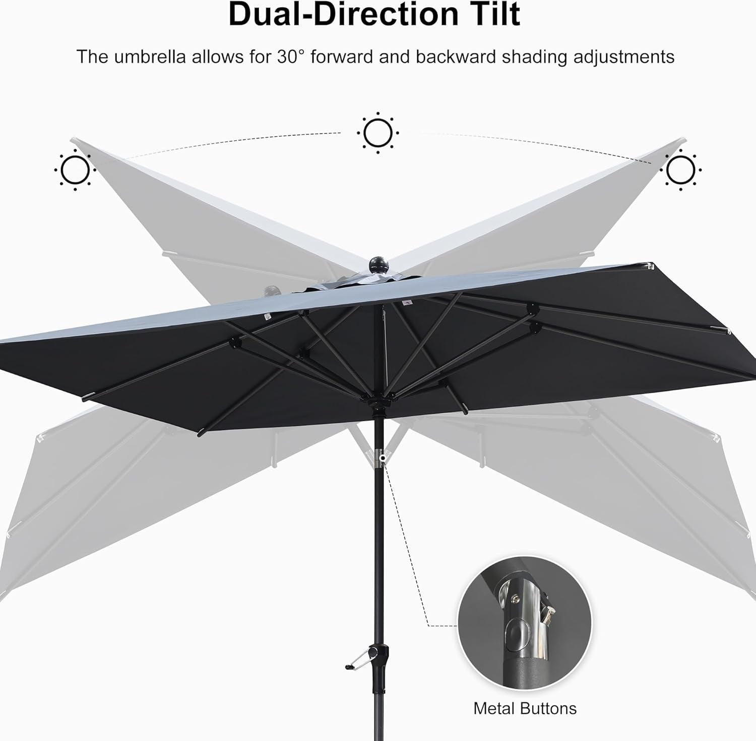 PURPLE LEAF 10' x 6.5' Rectangular Outdoor Table Umbrella with Crank and Tilt, Aluminum Frame Patio Market Sun Umbrella, 8 Sturdy Ribs, Gray
