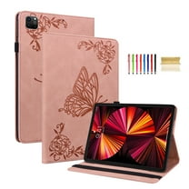 Feishell Smart Cover for Apple iPad Pro 11-inch 4th 3rd 2nd 1st Gen Air 5 4 10.9-inch,Shockproof Butterfly & Flower Embossed Pattern PU Leather Folio Flip Card Slots Case with Auto Wake Sleep,Pink