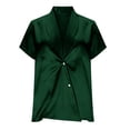 thumbnail image 4 of NuoCaiYun Satin Shirts for Women Button Down Short Sleeves Dressy Shirt Trendy Shawl Collar Office Blazer Blouse Tops, 4 of 6