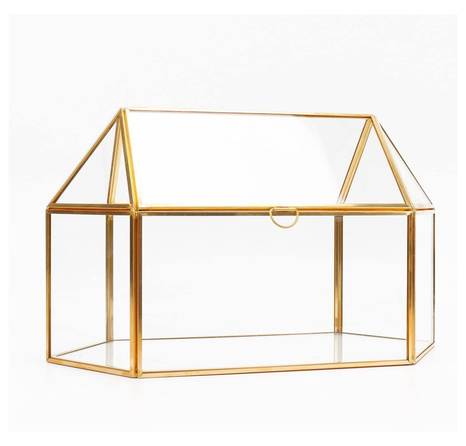 Glass Card Box with Golden Brass Accents - Wedding Gift Card Holder, Birthday Cards & Gifts, Bridal Shower Card Receiver - 13.18" x 7.87" x 5.91"