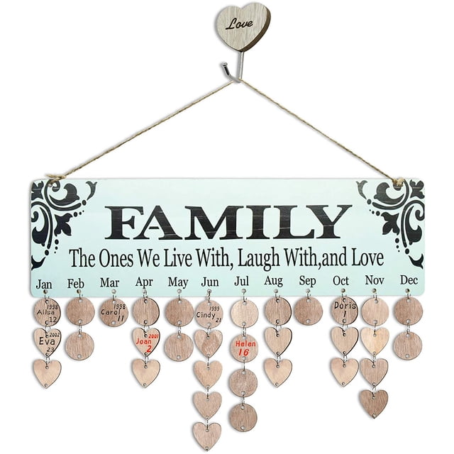 Regalos para mamás, abuelas e hijas | Calendario de seguimiento de cumpleaños familiar de madera para colgar en la pared con 100 etiquetas | Las mejores ideas para regalos de Navidad, cumpleaños y
