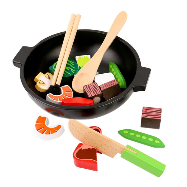 Wood Simulation Play House Toy Casserole Vegetable Children Pretend Play Kitchen Toy Set Cutting