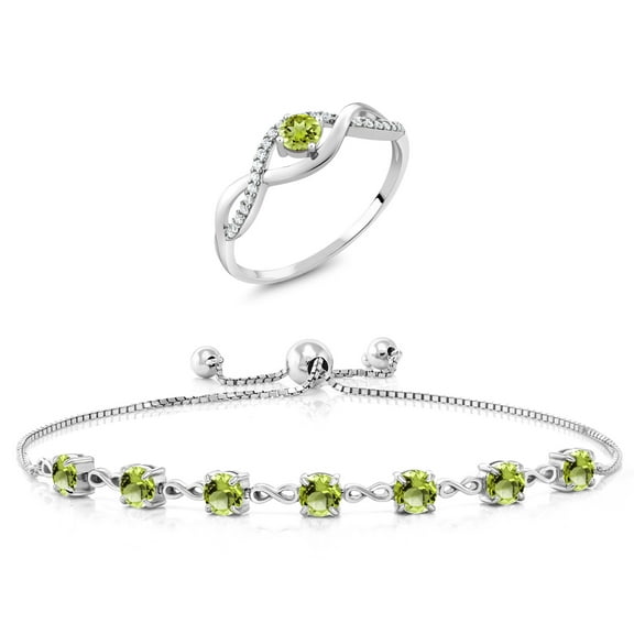 Gem Stone King 3.76 Ct Round Green Peridot 925 Sterling Silver Ring and Bracelet Jewelry Set (Size 5)