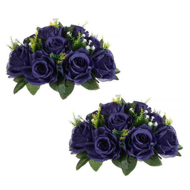 Nuptio 2pcs Dark Blue Fake Flowers Plastic Floral Ball 15 Heads