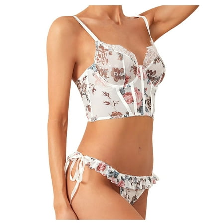 

Bras for Women Women Lingerie Corset Lace Underwire Racy Muslin Sleepwear Underwear Tops+Briefs Lingerie for Women Push Up Bra New Arrival White XL