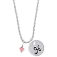 thumbnail image 1 of Delight Jewelry October - Hot Pink Crystal Bicone Silvertone Script Initial Disc - H - Charm Necklace, 20"+3", 1 of 4