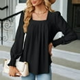 thumbnail image 6 of BLVB Womens Fall Spring Shirts Square Neck Pleated Long Sleeve Tunic Tops Casual Ladies Going out Blouse Tees, 6 of 8