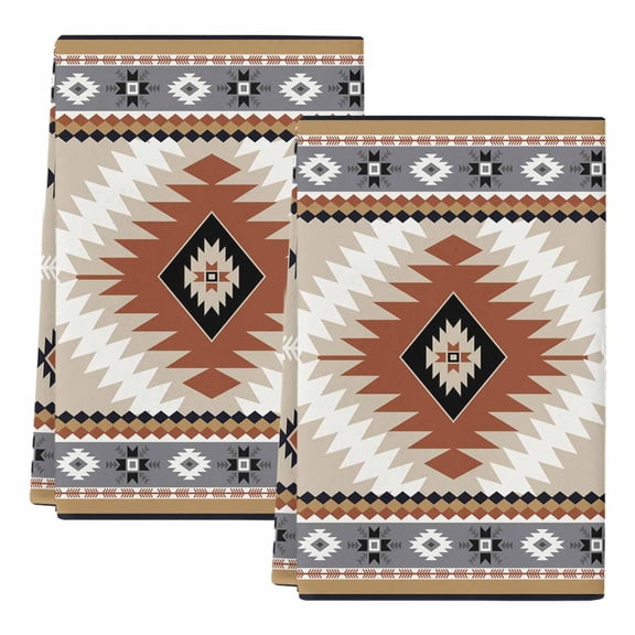 Dish Towels, Orange Bohemian Absorbent Kitchen Towels 2 PCS, Aztec Boho Tribal Style Microfiber Hand Towels Dish Cloths Tea Towels for Home Bathroom Cleaning Drying,18X28-Inch,