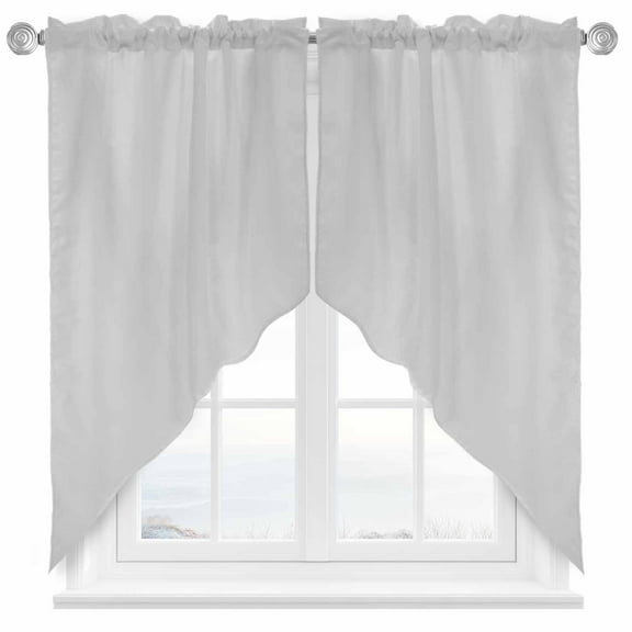 Solid Color Swag Valances for Windows 2 Pack Light Gray Swag Kitchen Curtains 45 Inches Long Rod Pocket Short Window Treatment for Kitchen Bathroom 36"x45"