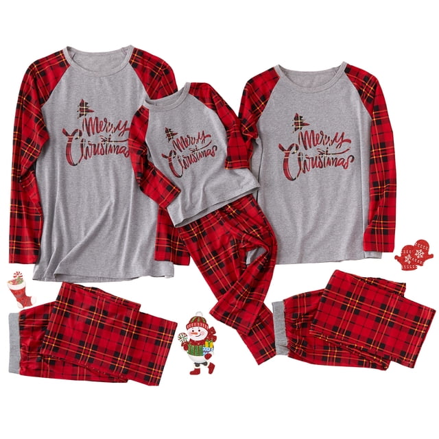 Worallymy Christmas Plaid Print Family Cute Matching Children Adult Pijamas Set Sleepwears Worallymy JD735816303