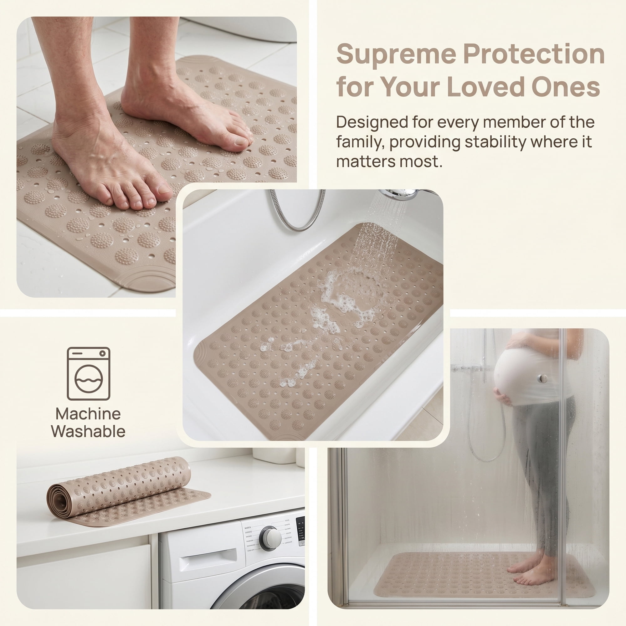 Unique Bargains Non Slip Quick Dry Machine Washable Bath Tub Mat Khaki 32" x 16"