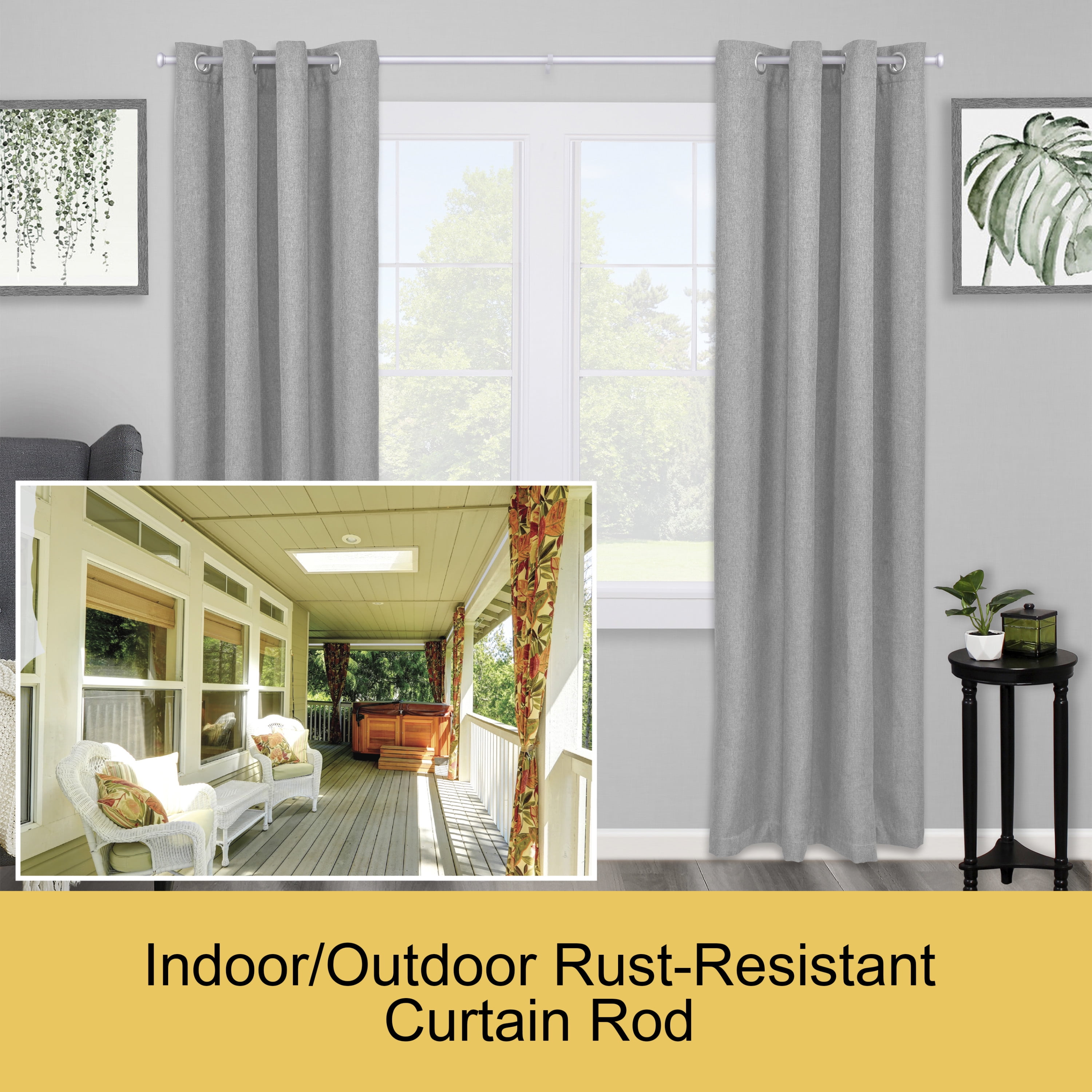 Kenney Weaver 1" Rust-Resistant Single Curtain Rod, 72-144", Brushed Nickel