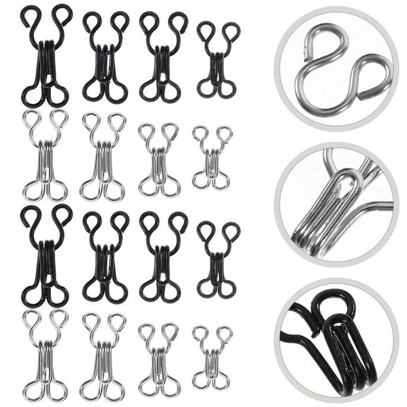 SEWCHICS Trouser Fasteners Sewing Hooks and Eyes Closure Metal Black 50 Pieces Clothing Accessories